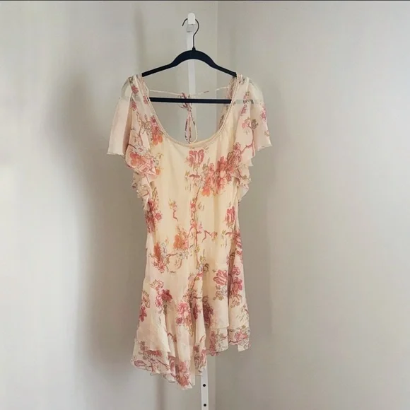 Free People Love To Love Mini Dress Flowy Floral Sheer Ruffle Dress Size Medium - Picture 3 of 6